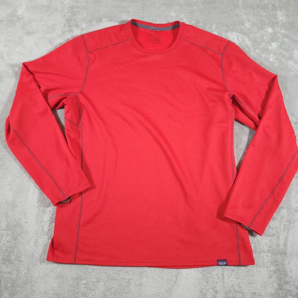 Patagonia Capilene Midweight Baselayer Mens L Red Polartec Power Grid‎ Crew Neck